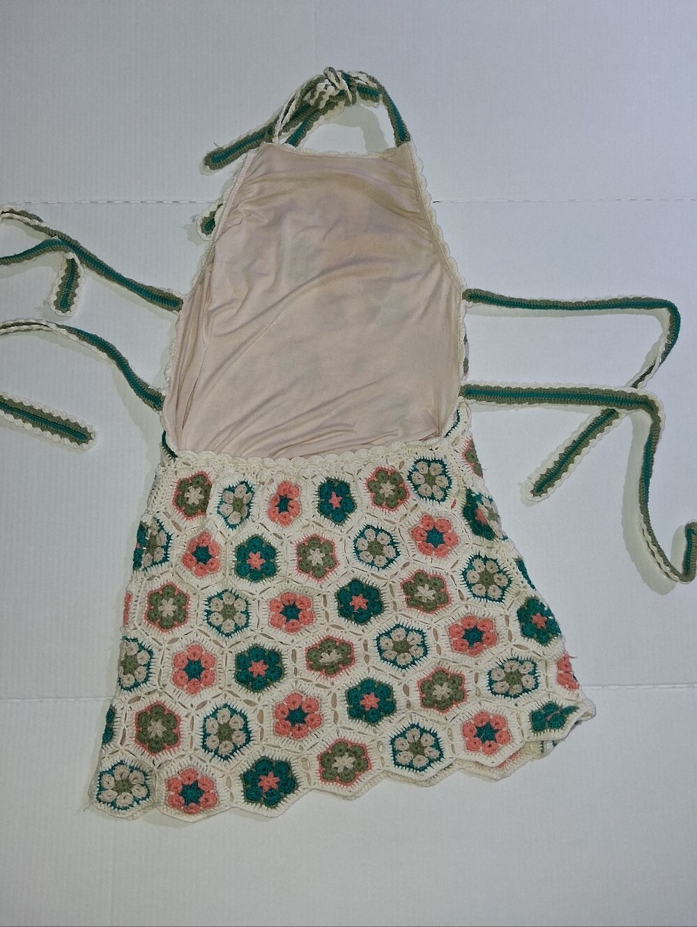Show Me Your MuMu Crochet Halter Dress in Cream, Teal & Coral Size Medium - Picture 4 of 4